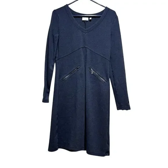 Athleta Charcoal Navy Dress Long Sleeve V-Neck Zipper Pocket Size M Casual - Picture 1 of 7
